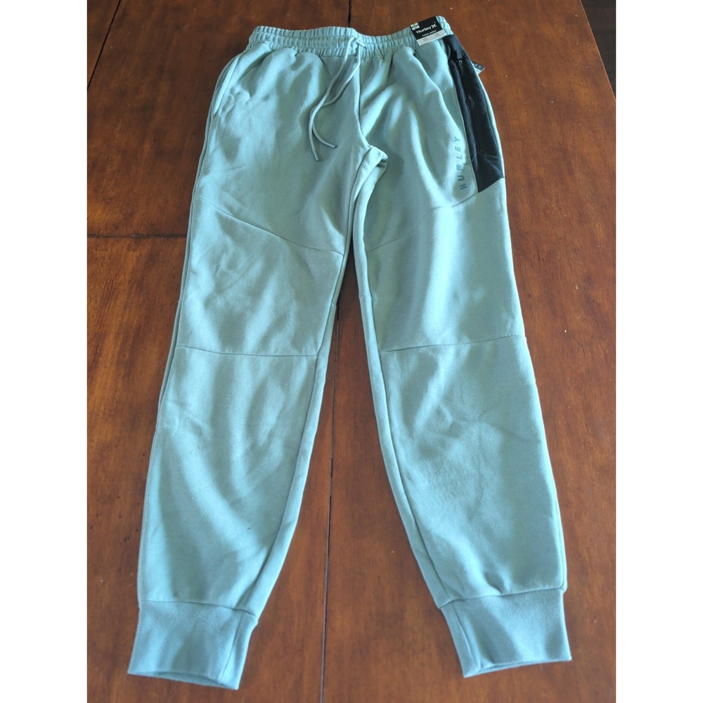 Hurley Mens Light Gray Fleece Lined Joggers Sweatpants Zip Pockets Small Slim